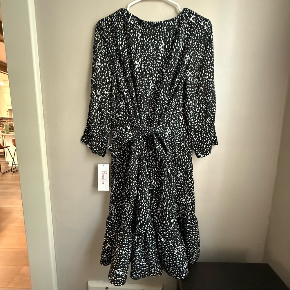 Persifor Poppy Dress | Reverse Drip Drop Print | Jet Black White | Size M NWT